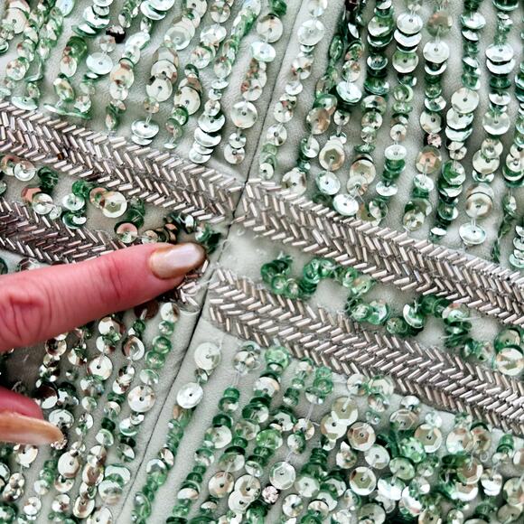 Mac Duggal Sage Green Full Bead Sequin Midi Dress Size 6 NEW #93606 Wedding Prom - Picture 12 of 13